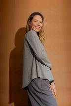 Grey Marle Washed V Neck Top Grey Marle