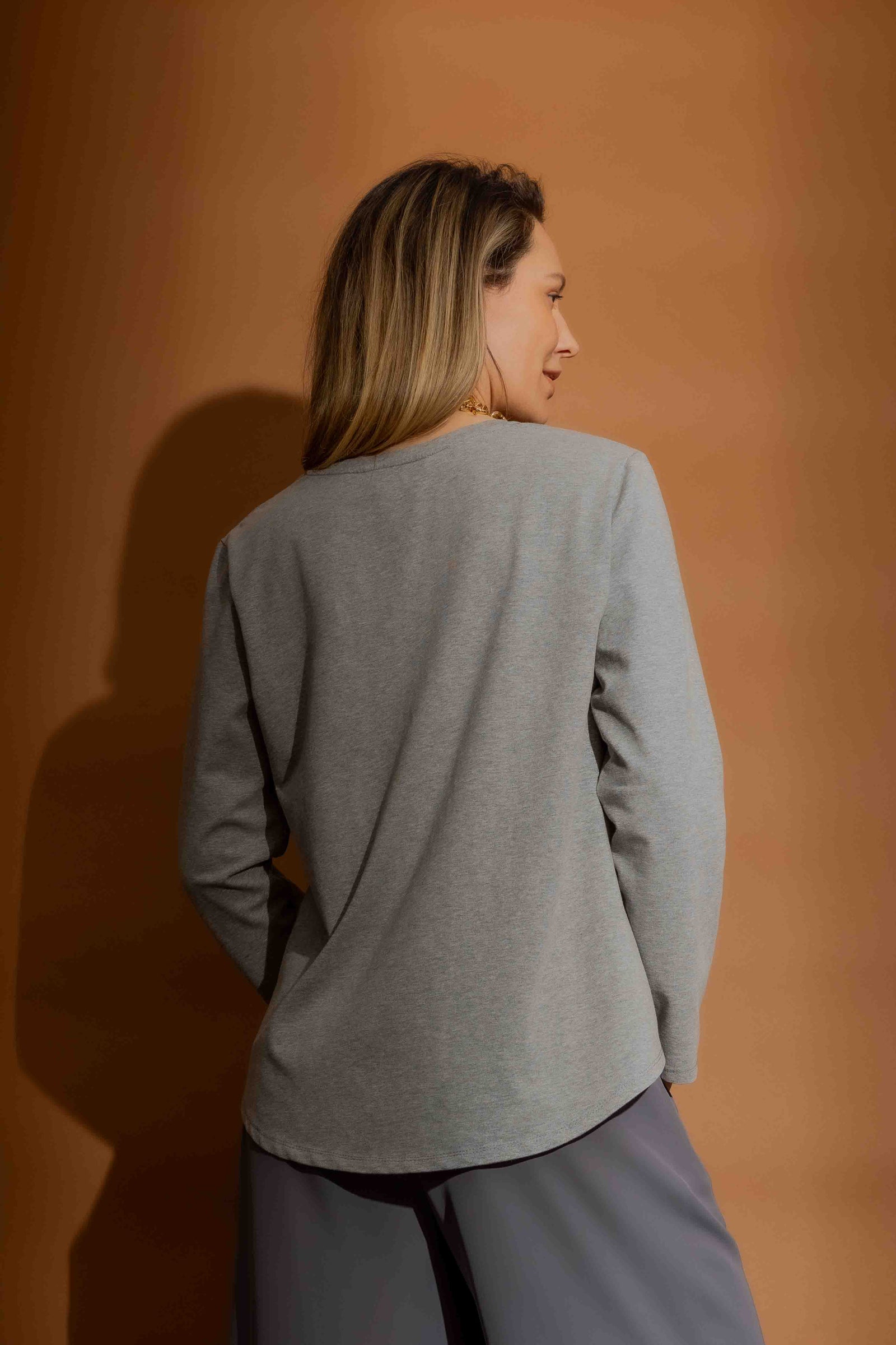 Grey Marle Washed V Neck Top Grey Marle