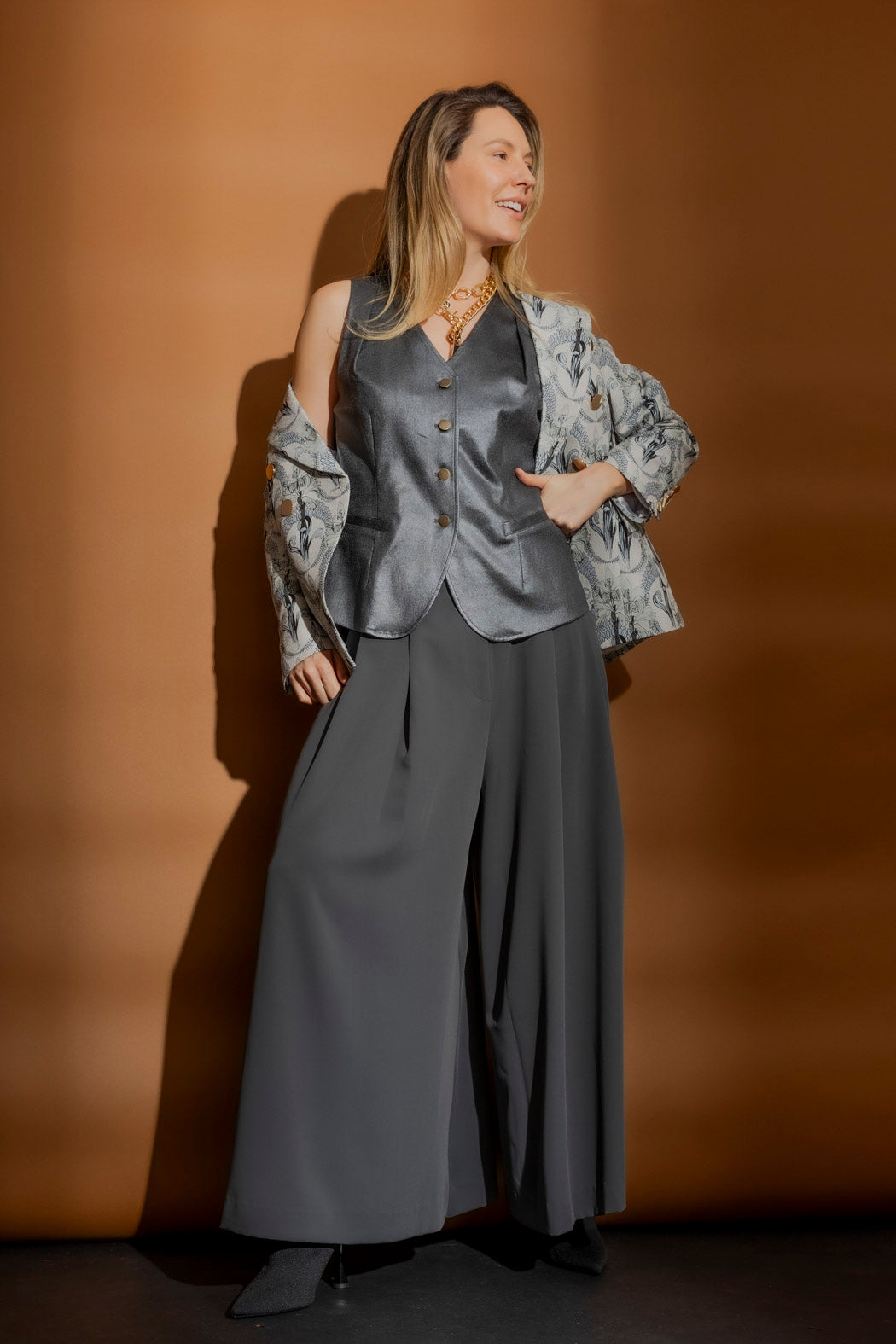 Dark Silver Metallic Vest Dark Silver