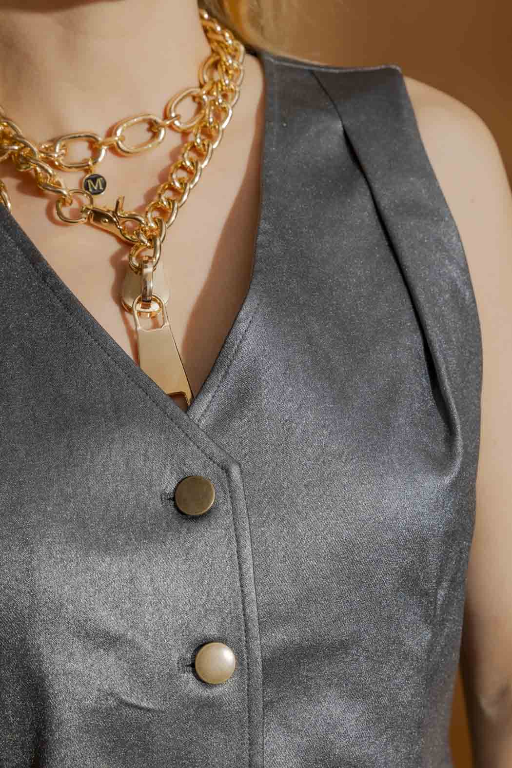 Dark Silver Metallic Vest Dark Silver