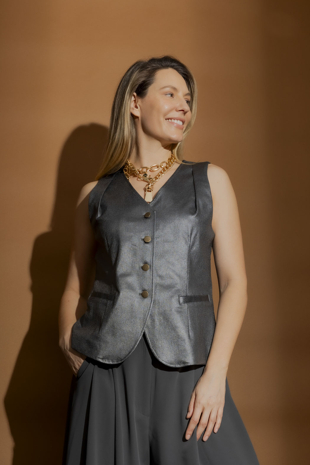 Dark Silver Metallic Vest Dark Silver