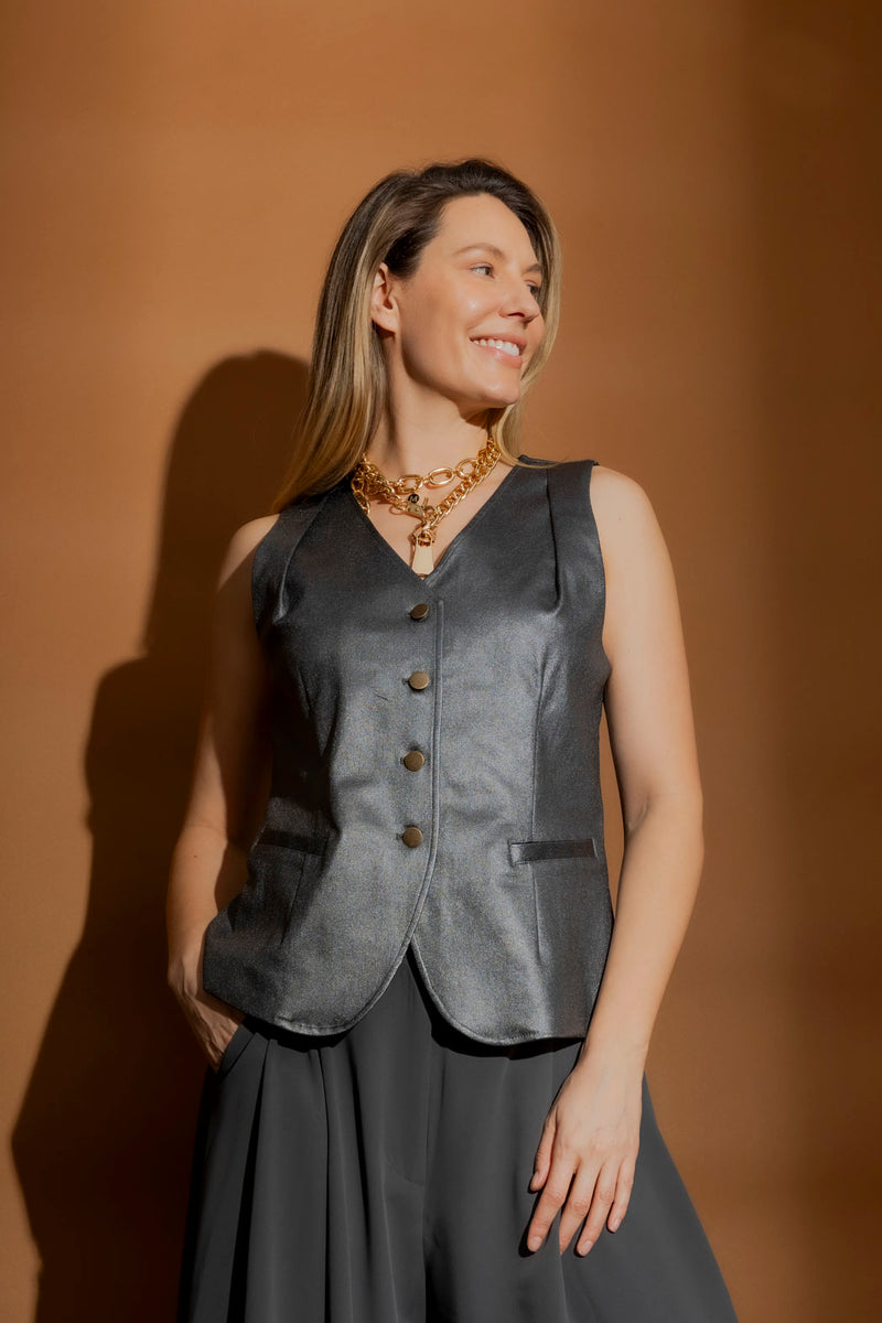 Dark Silver Metallic Vest Dark Silver