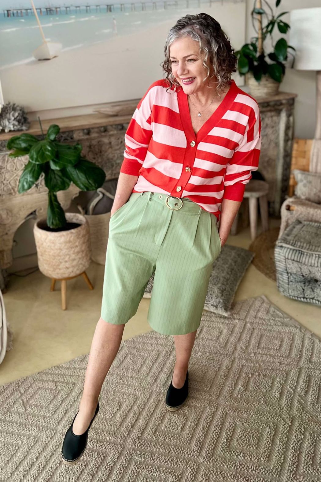 Red/Pink Stripe Cardi S