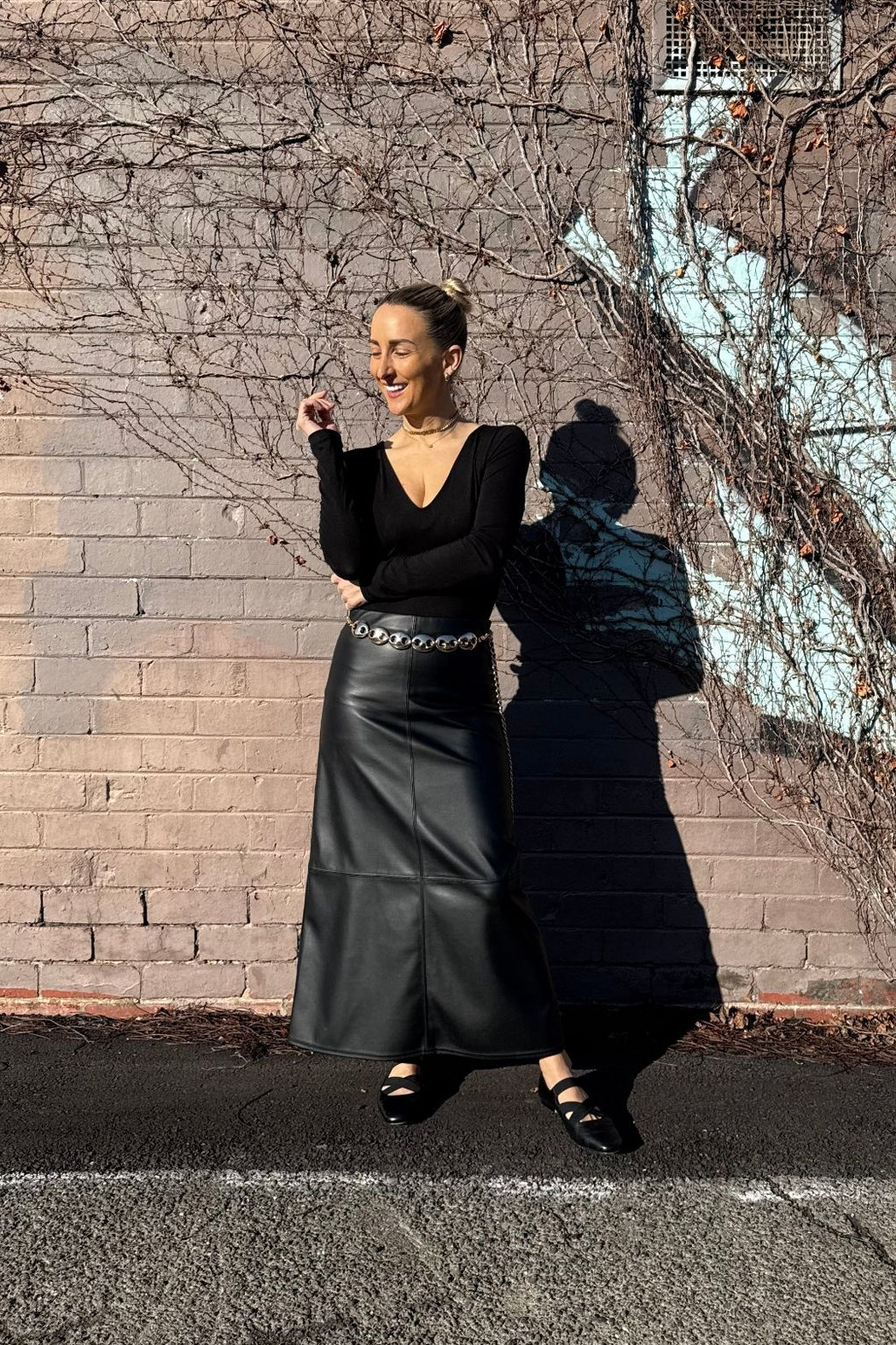 Matt Black Croc Faux Leather Skirt