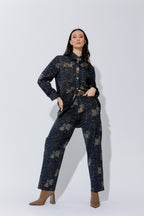 Navy/Taupe Animal Barrel Jean