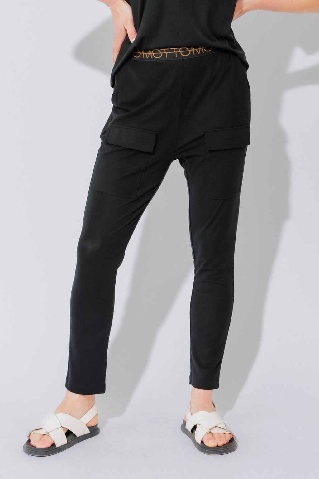 Black Tencel Pull On Cargo Pant