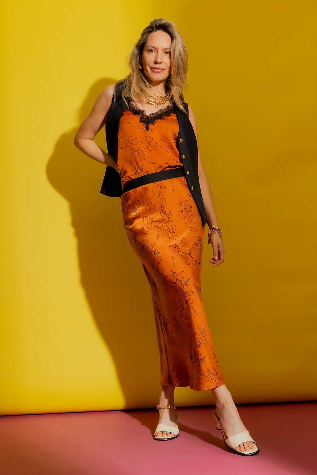 Tan/Black Bias Skirt