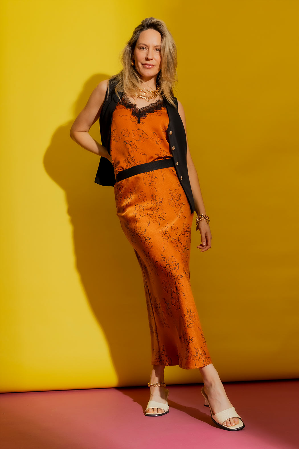 Tan/Black Bias Skirt