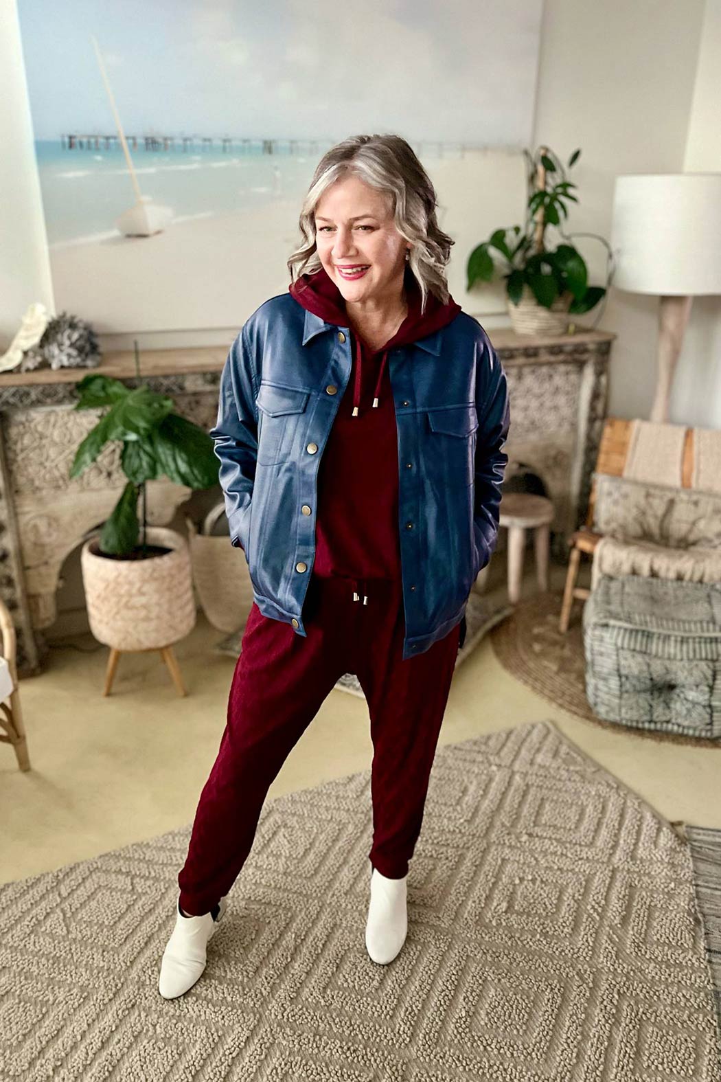 Navy Faux Leather Vintage Jacket