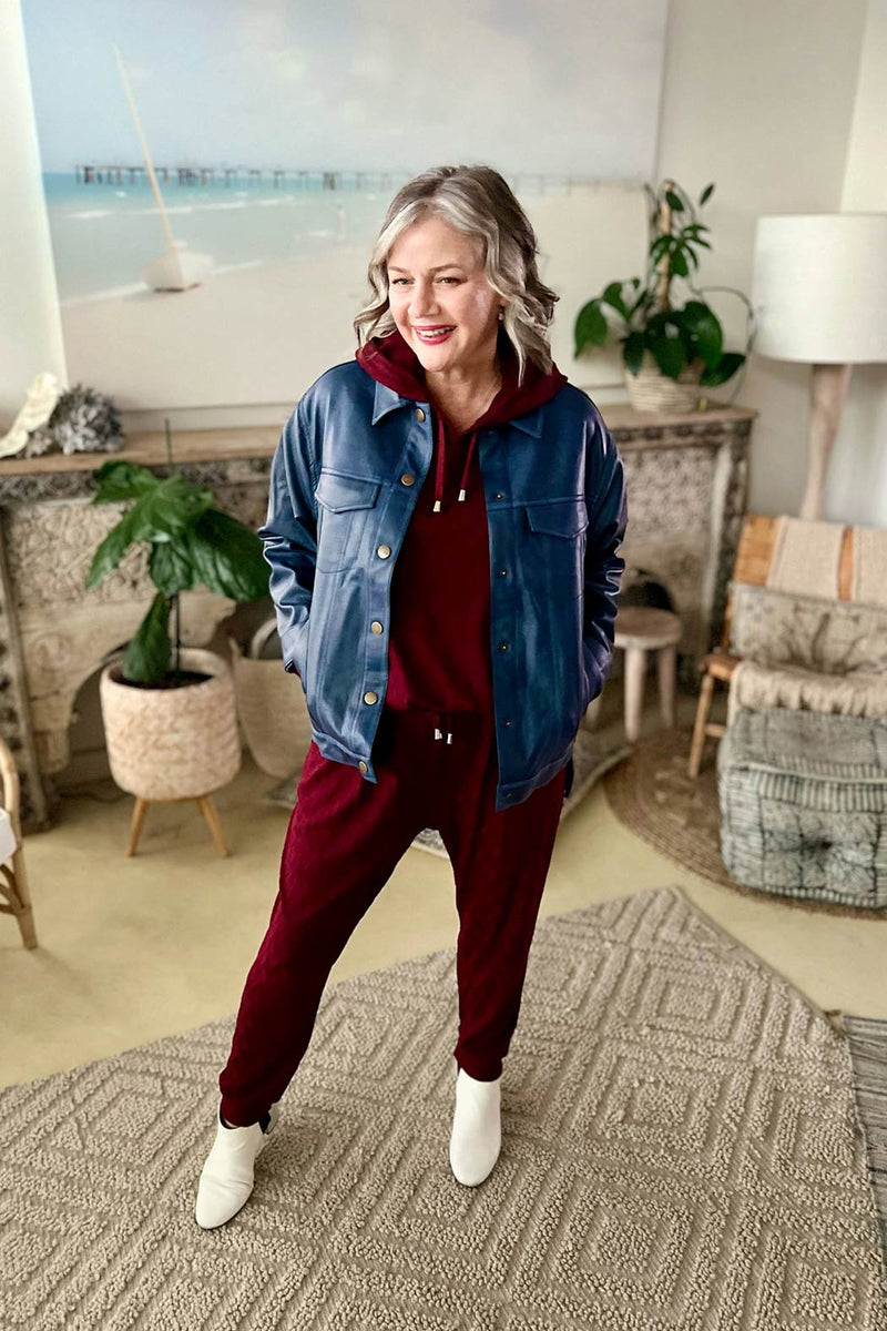 Navy Faux Leather Vintage Jacket