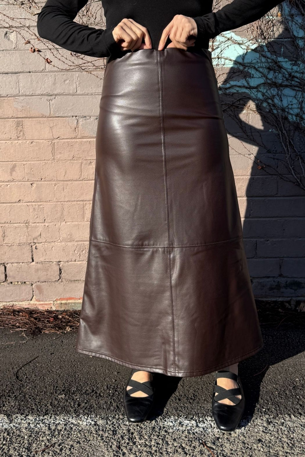 Coffee Croc Faux Leather Skirt