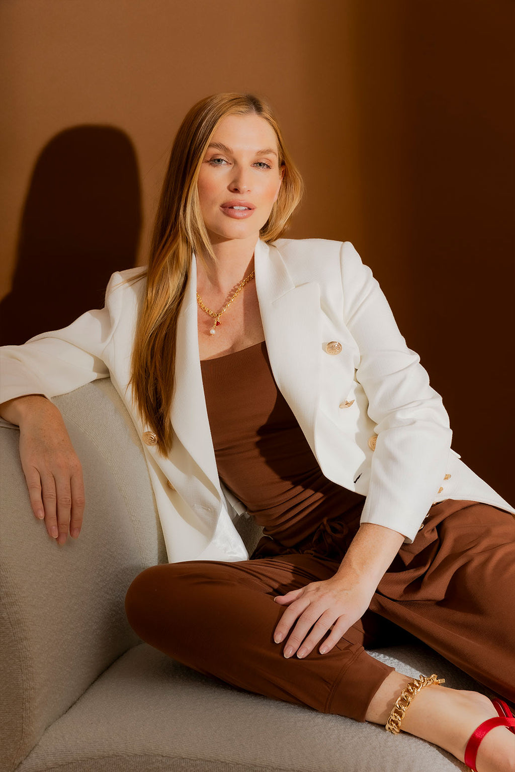 White Textured Sisca Midi Blazer