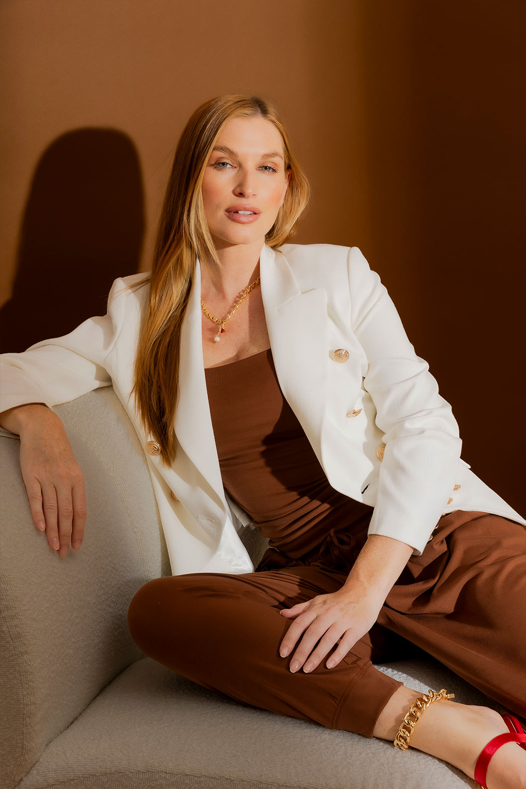 White Textured Sisca Midi Blazer