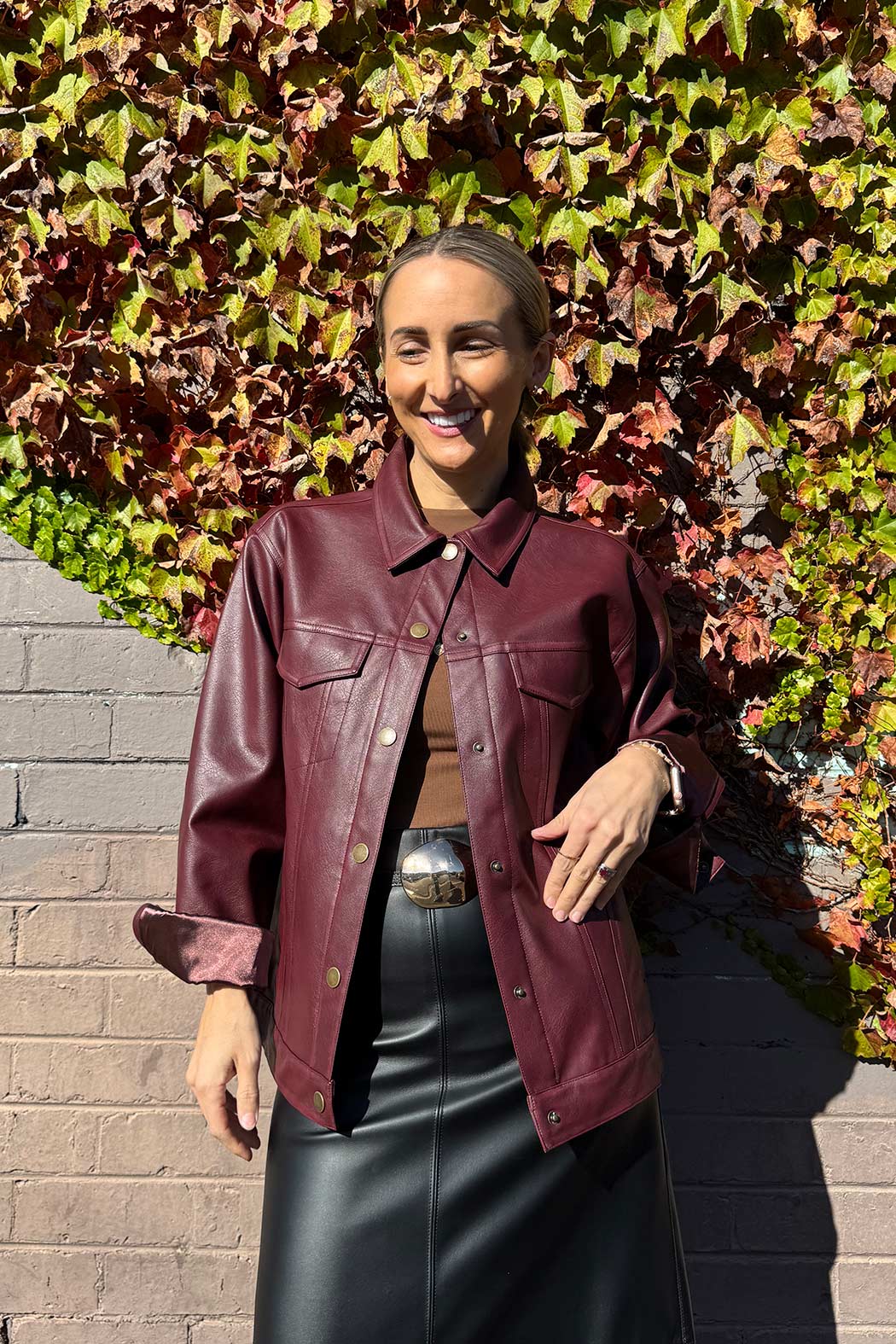 Burgundy Faux Leather Vintage Jacket
