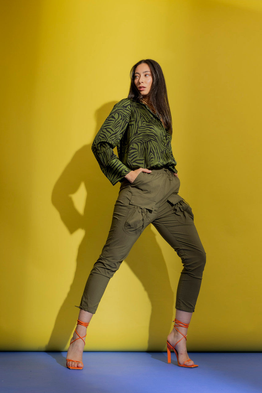 Khaki Silky Boyfriend Shirt