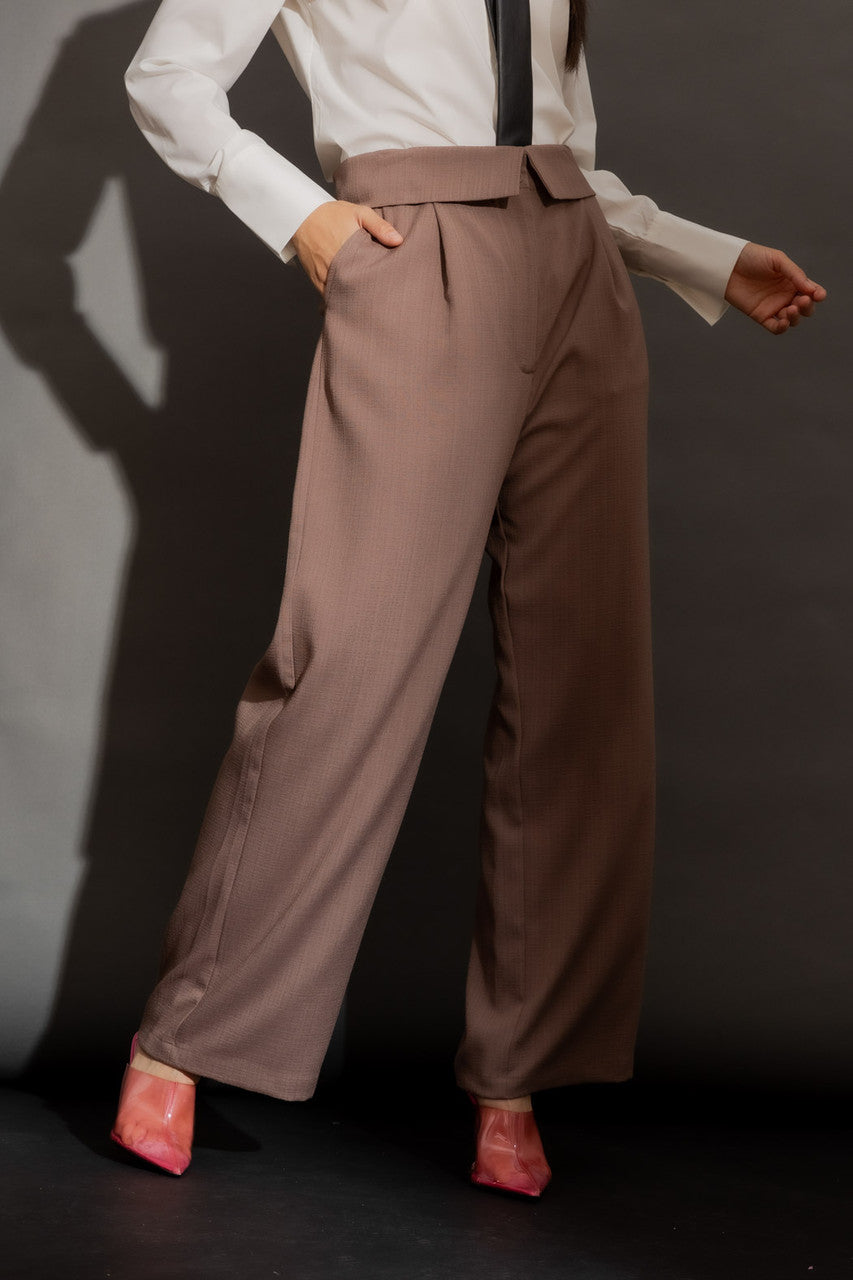 Mocha Textured Paperbag Pant