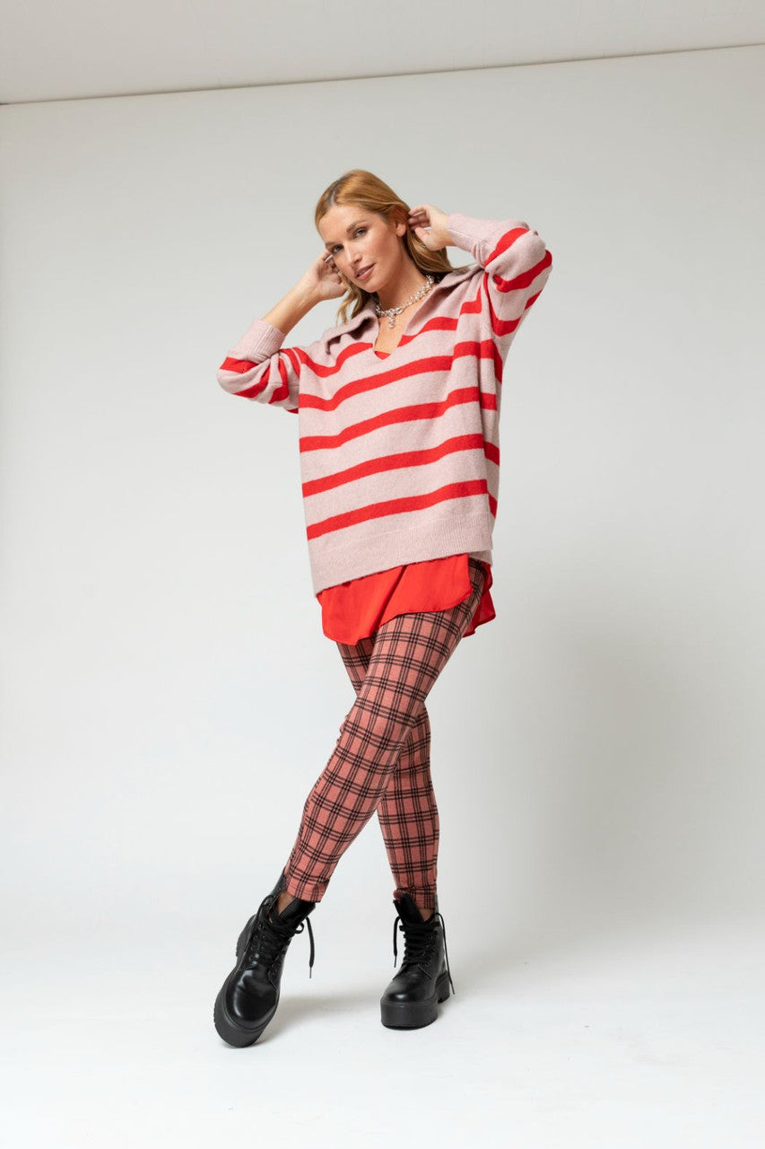 Pink Red Chunky Stripe Knit Jumper