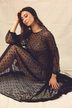Black Hearts Tiered Mesh Dress