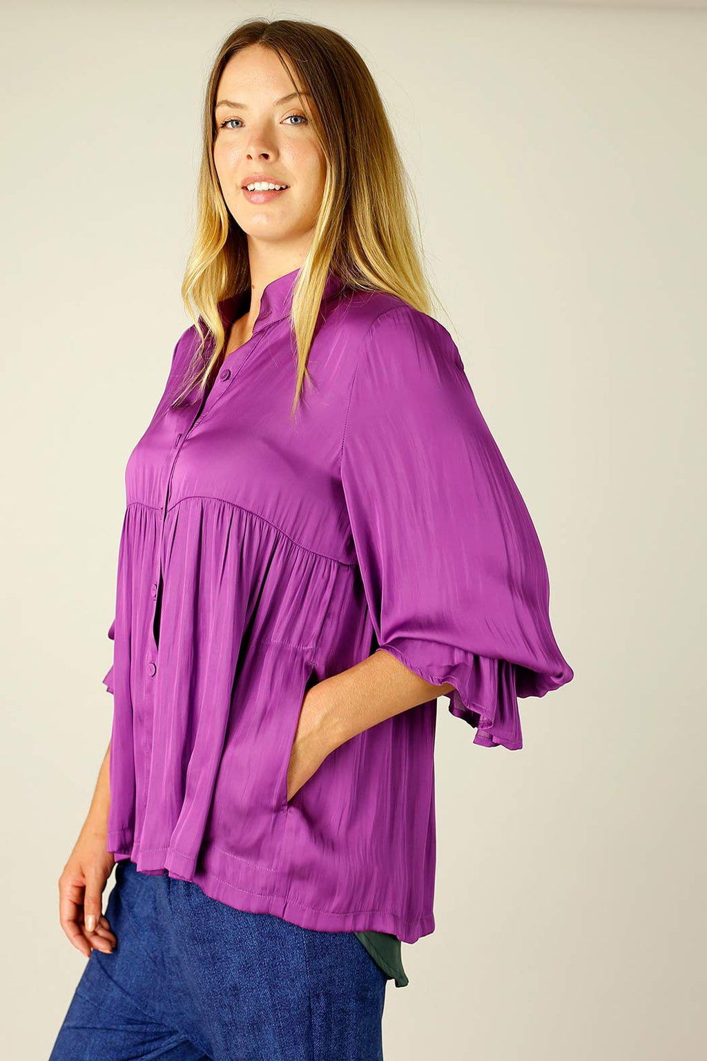 Magenta Silky Quinn Shacket Shirt - OULET SALE