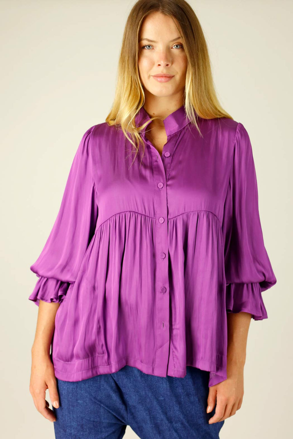 Magenta Silky Quinn Shacket Shirt - OULET SALE