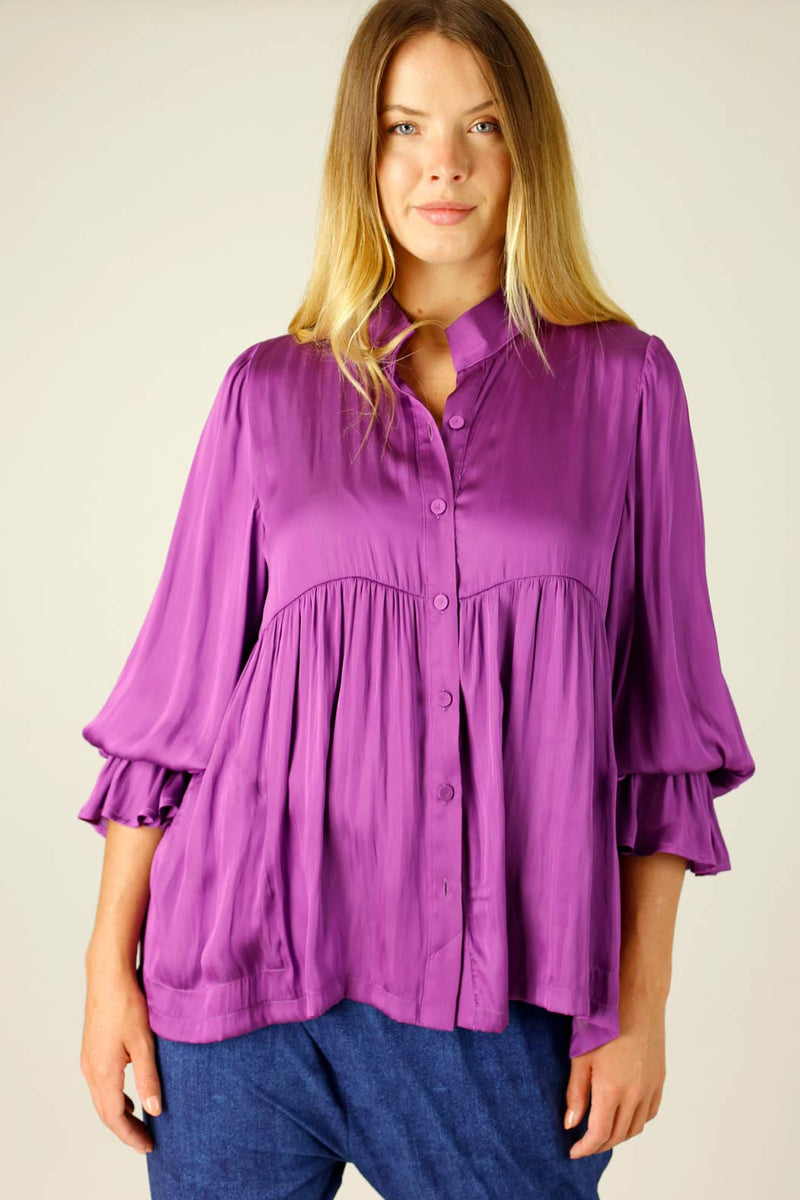 Magenta Silky Quinn Shacket Shirt - OULET SALE