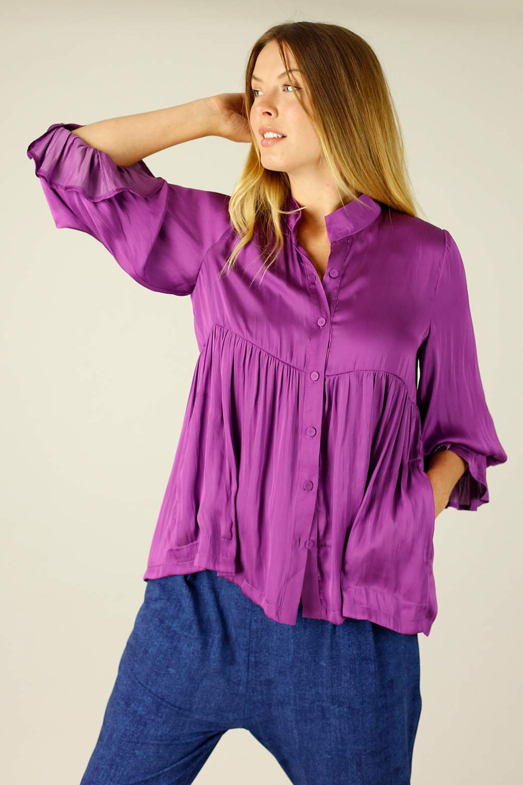 Magenta Silky Quinn Shacket Shirt - OULET SALE