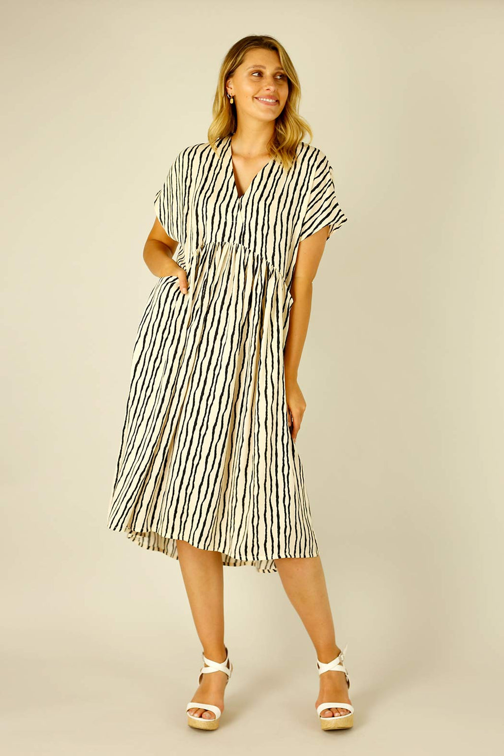 Stripe Silky Bondi Kaftan Dress