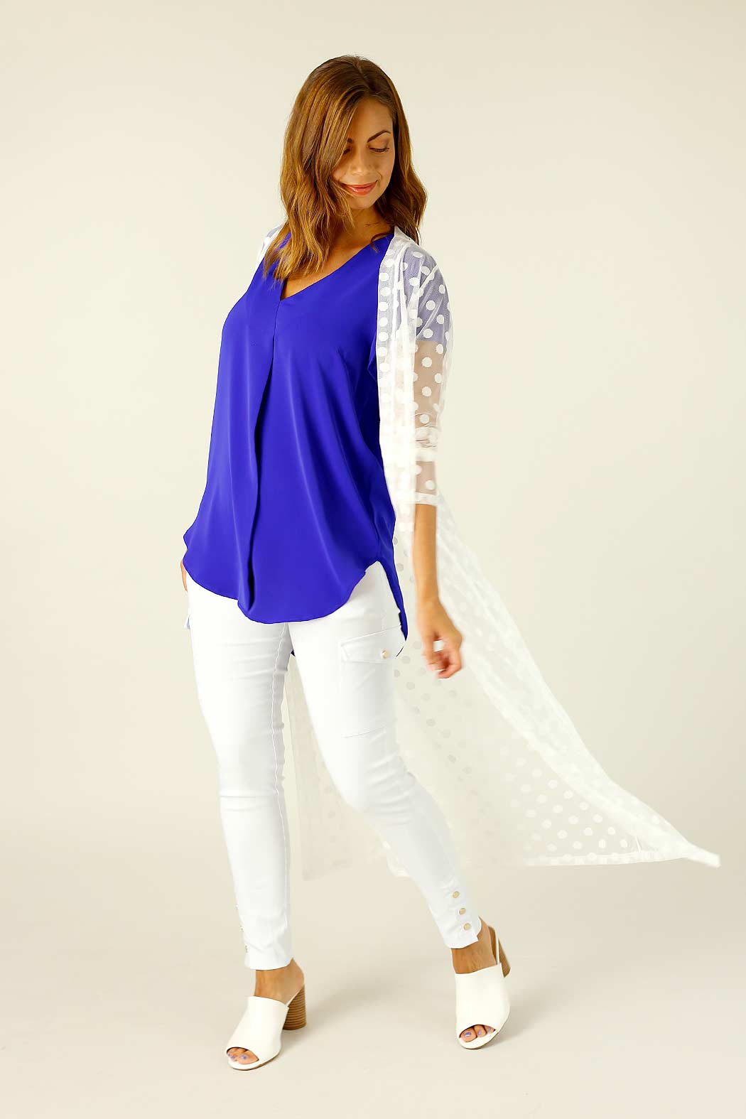 White Spot Mesh Sleek Cardi