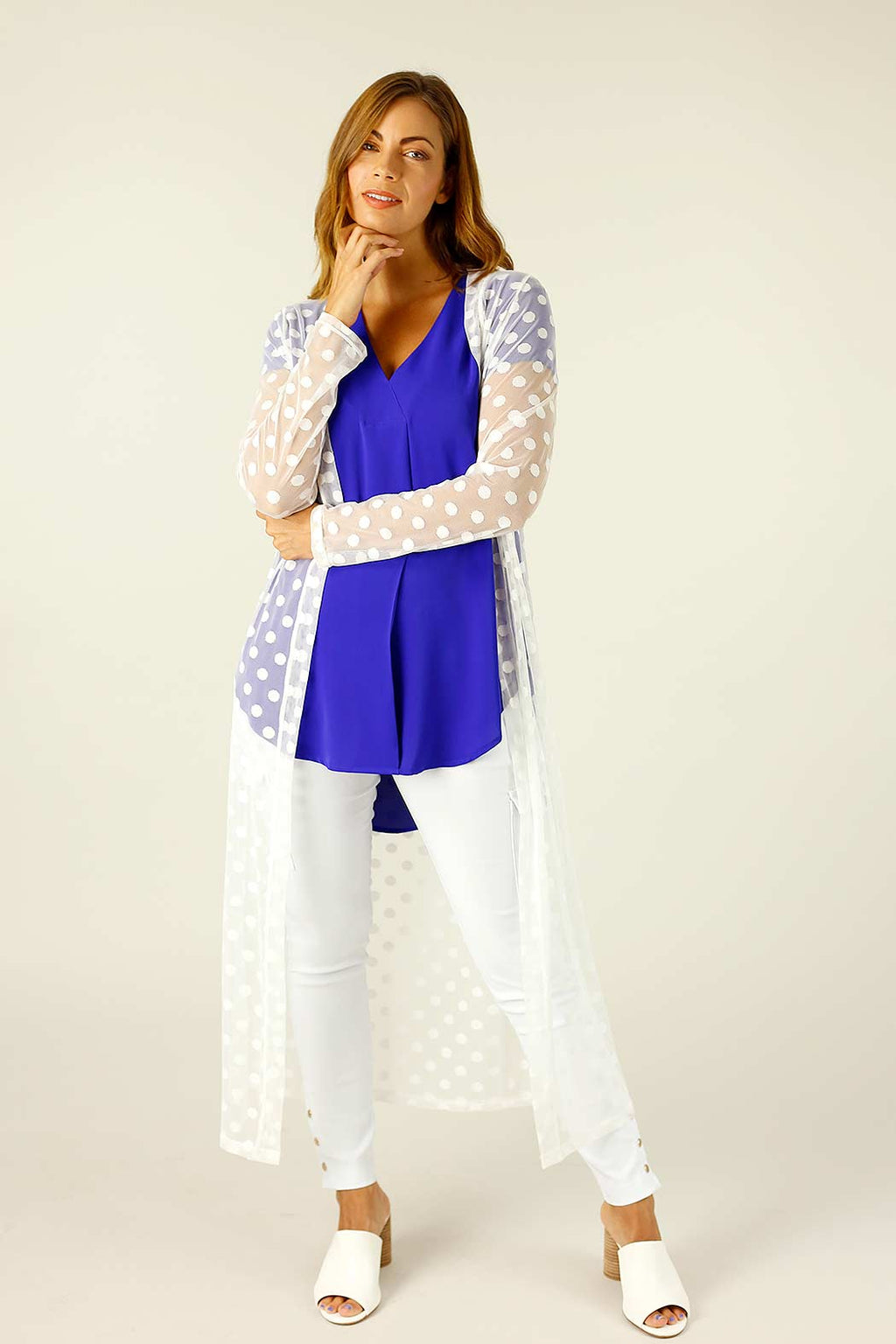 White Spot Mesh Sleek Cardi