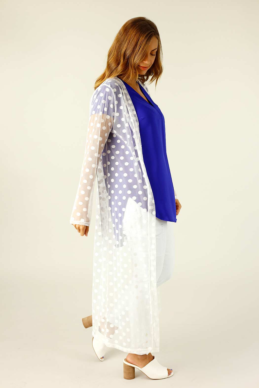 White Spot Mesh Sleek Cardi