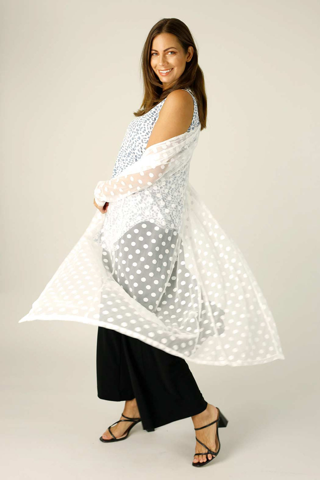 White Spot Mesh Sleek Cardi