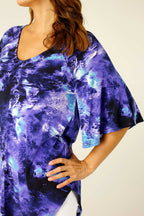Blue Purple Jersey Bell Sleeve Top - SALE
