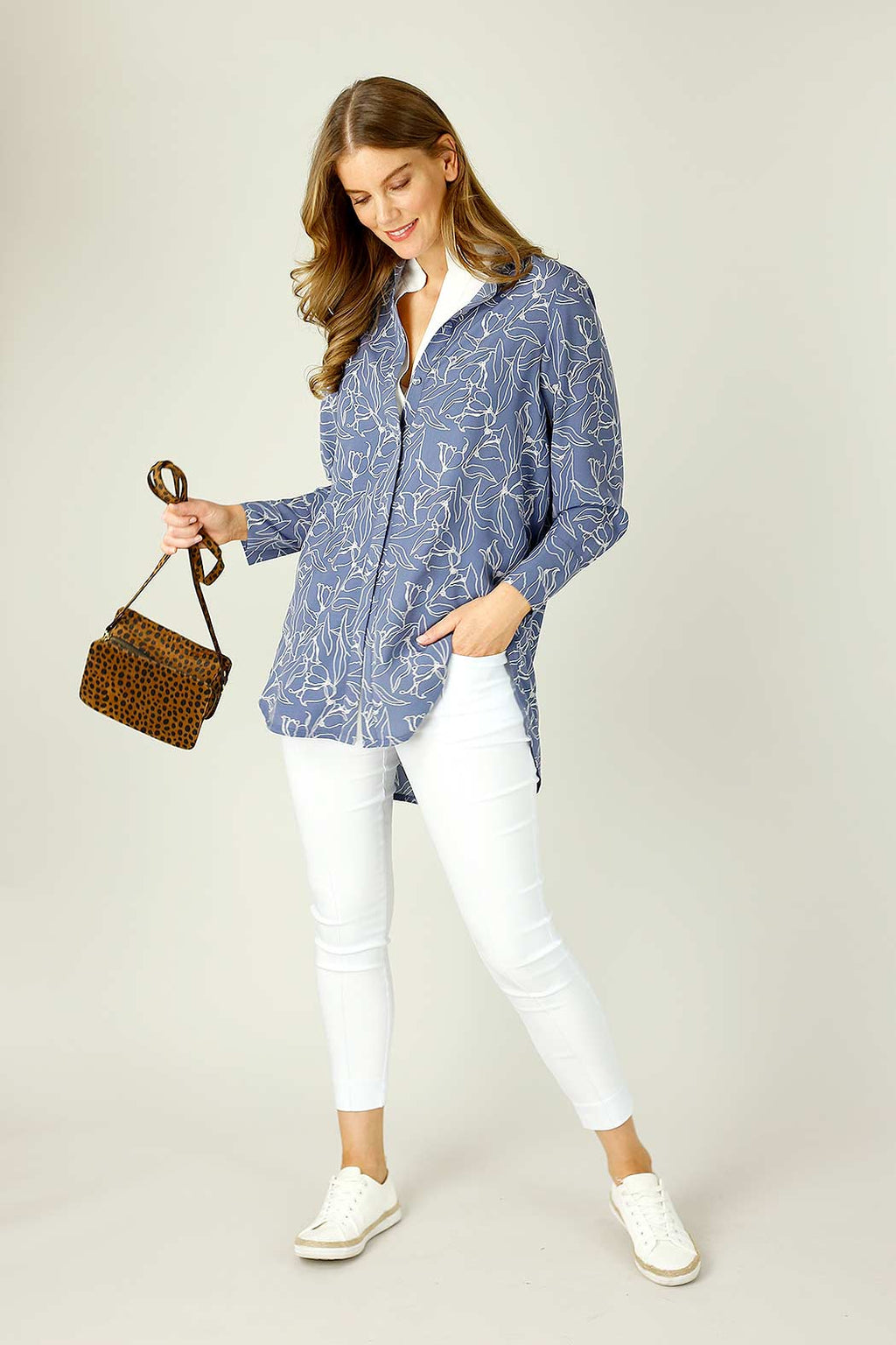 Blue Floral Nano Cuffed Pocket Shirt