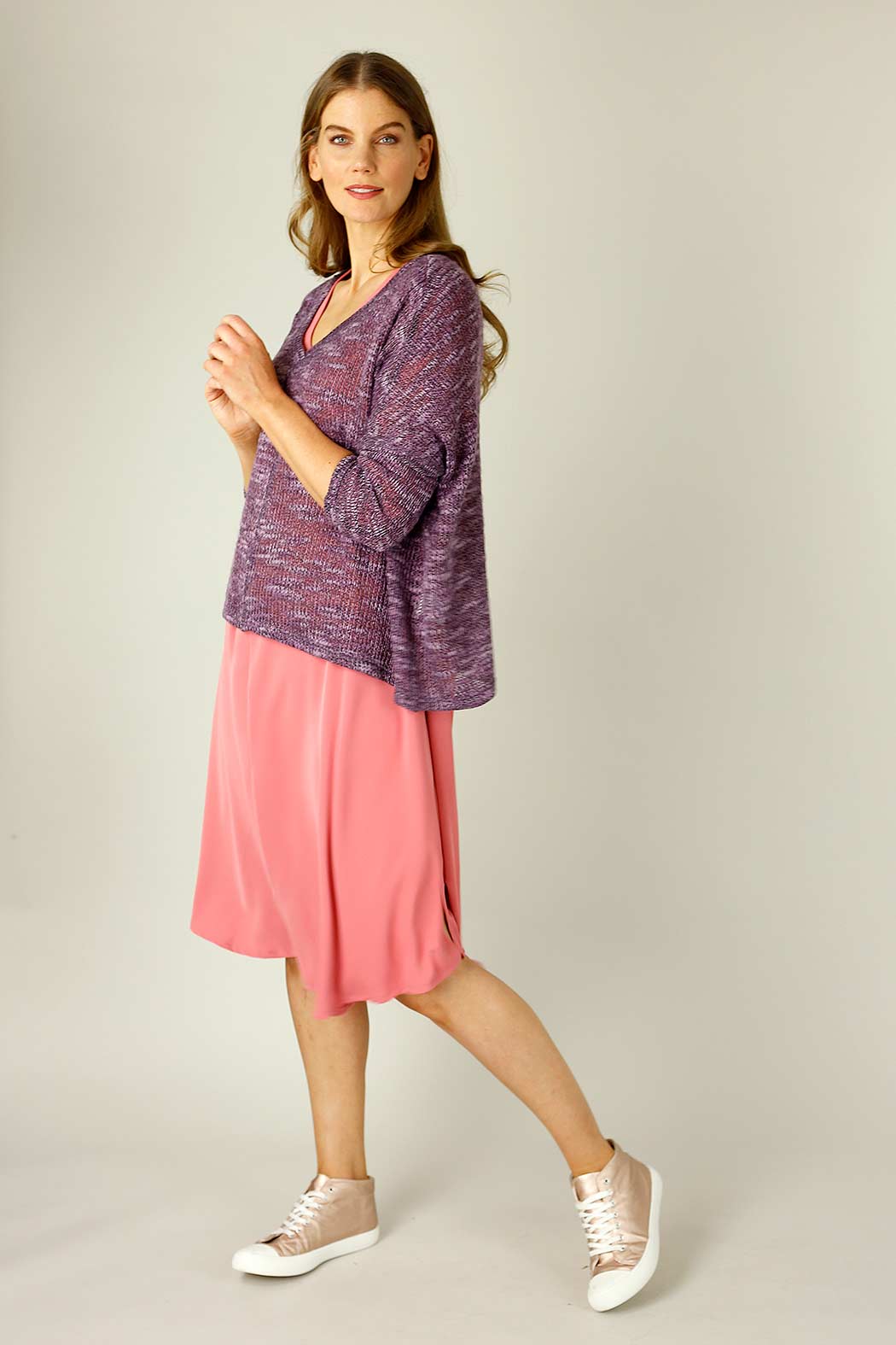 Plum Distressed V Neck Overtop