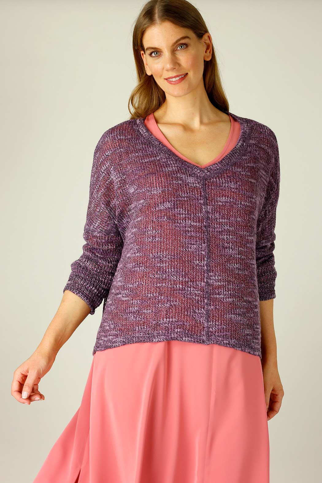 Plum Distressed V Neck Overtop