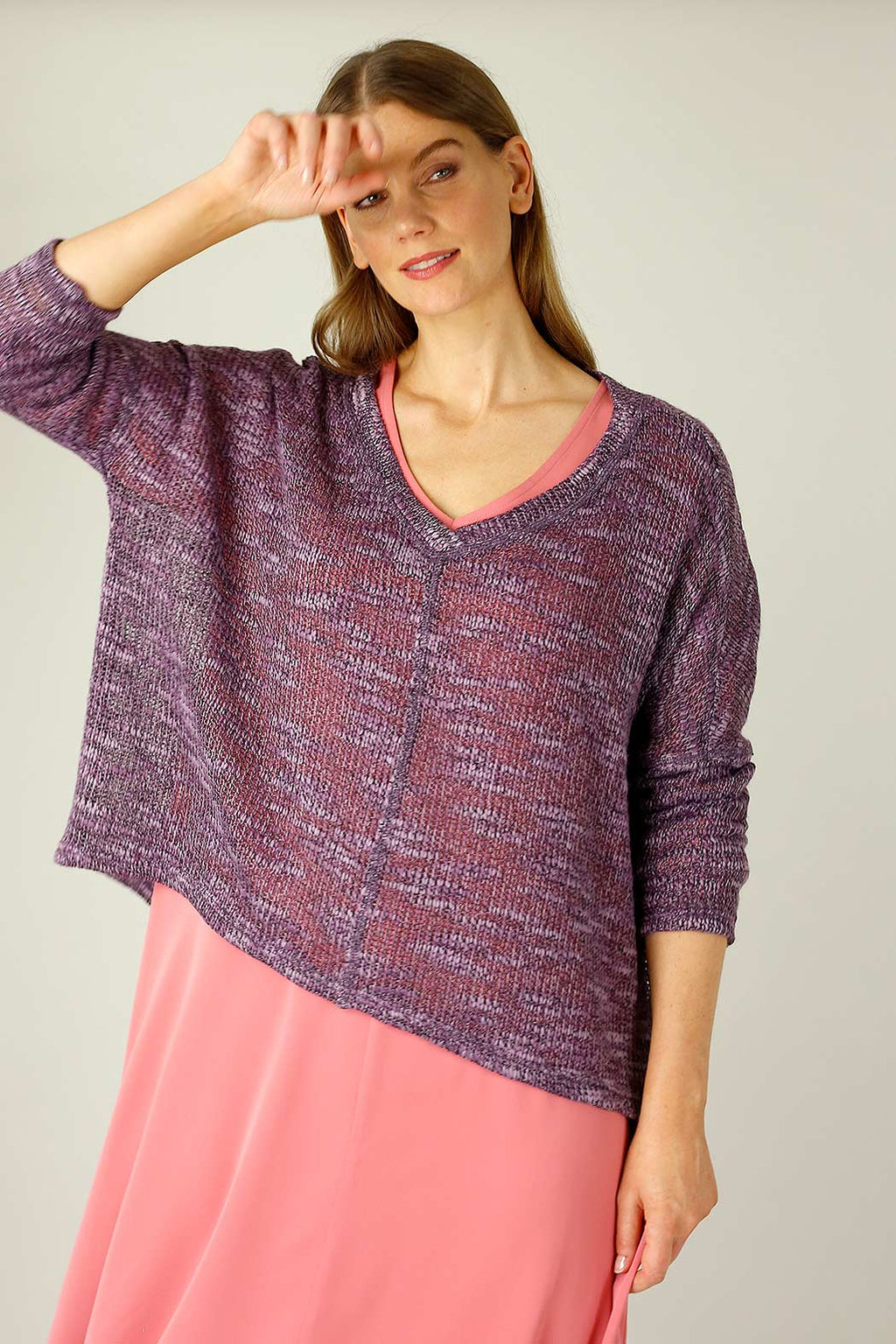 Plum Distressed V Neck Overtop