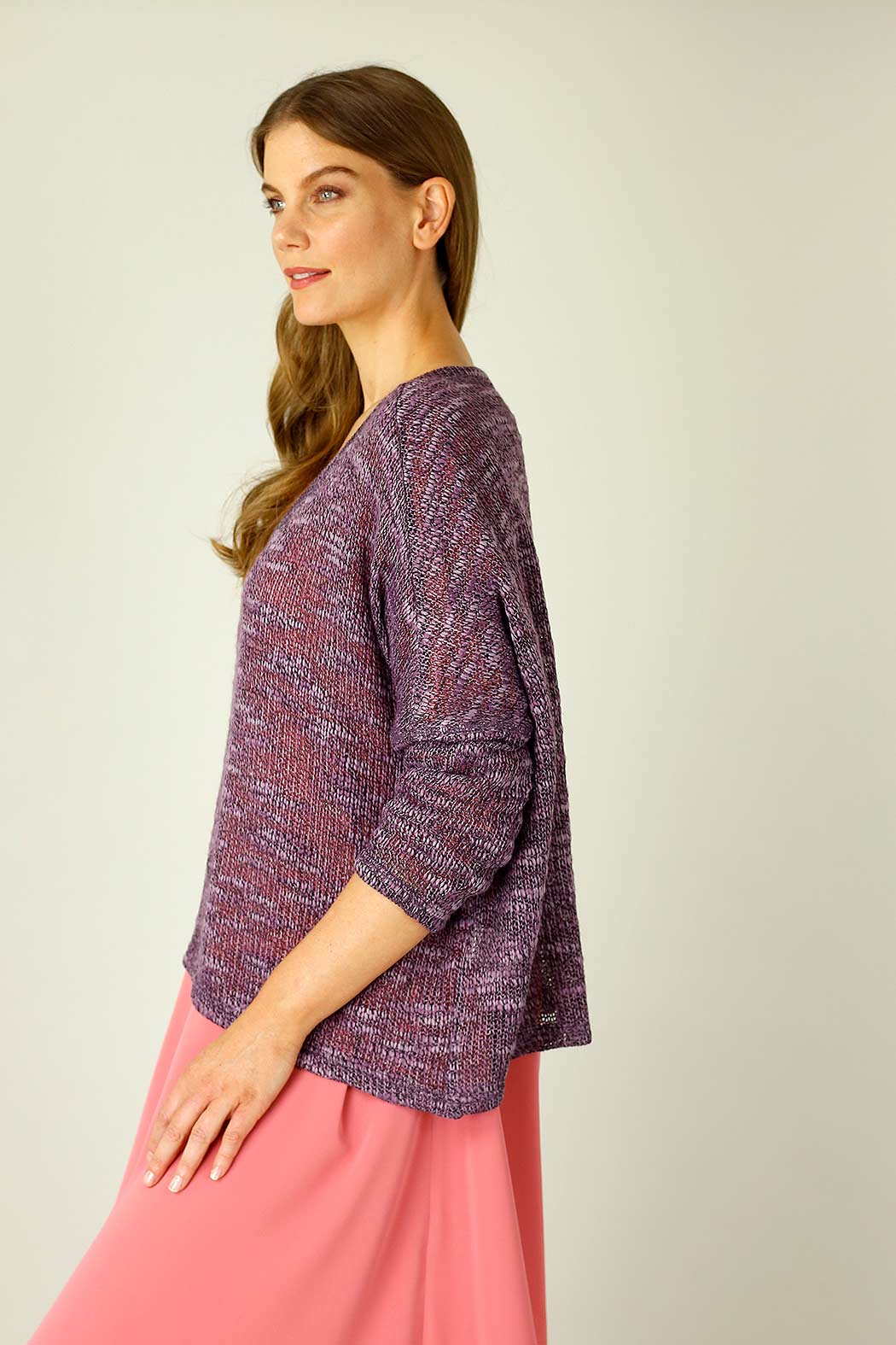 Plum Distressed V Neck Overtop