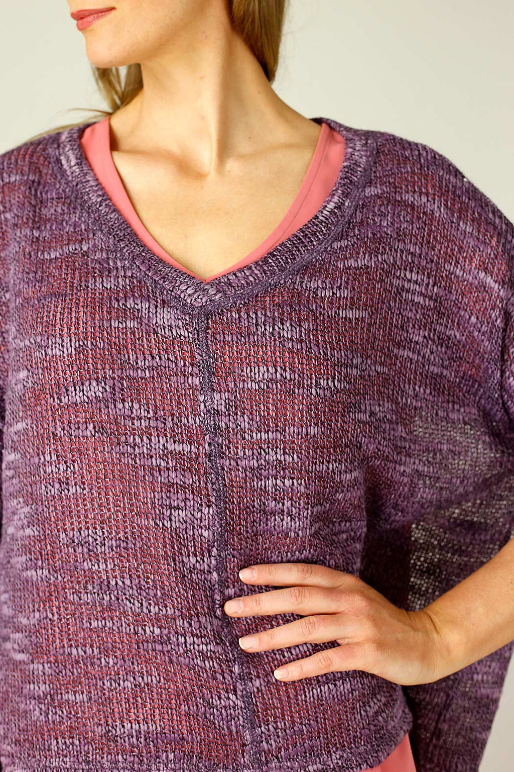 Plum Distressed V Neck Overtop