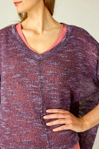 Plum Distressed V Neck Overtop