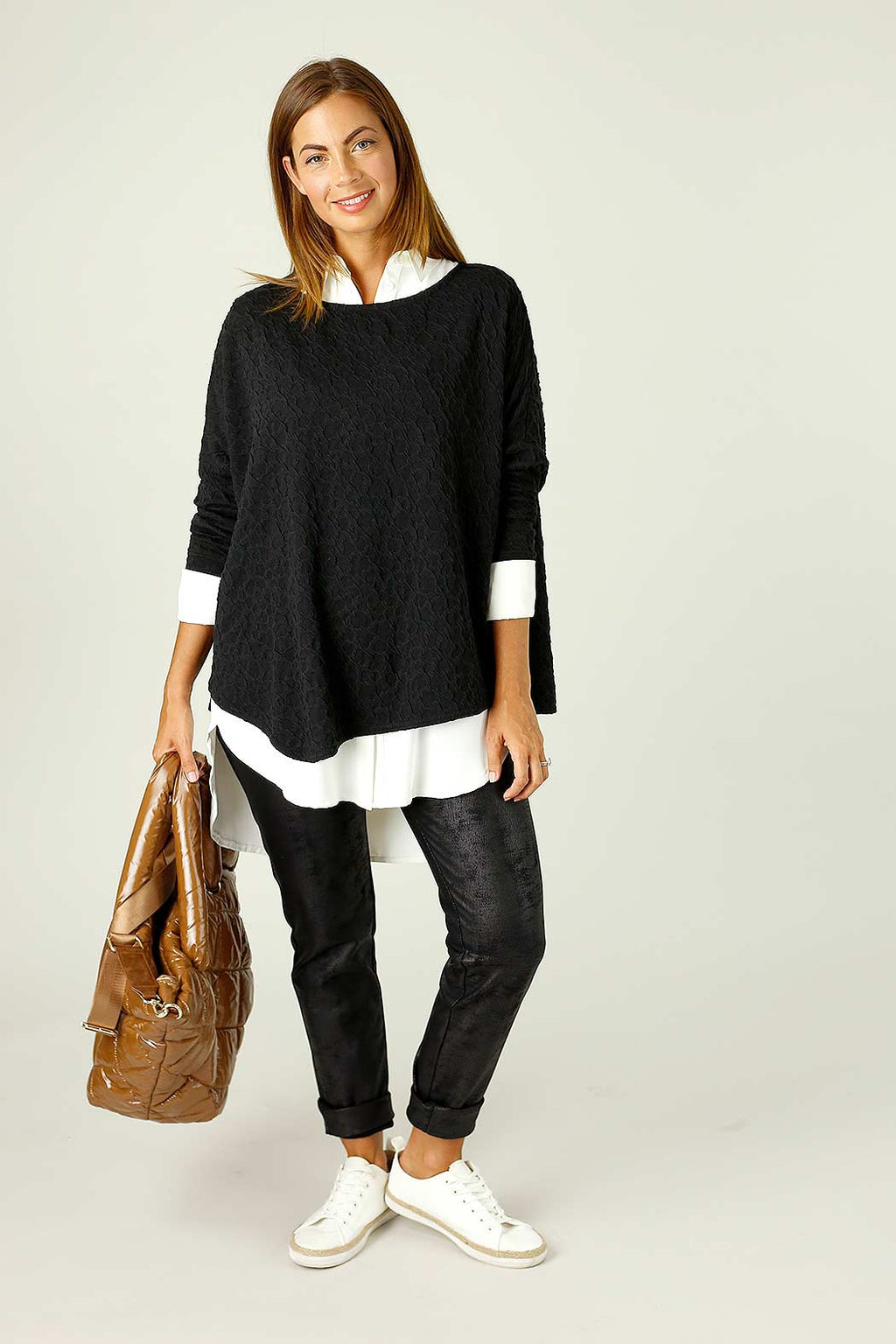 Black Leatherette Pull On Jean