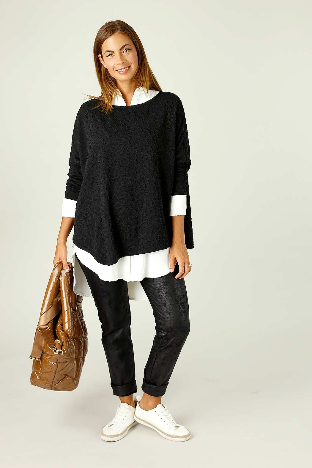 Black Leatherette Pull On Jean