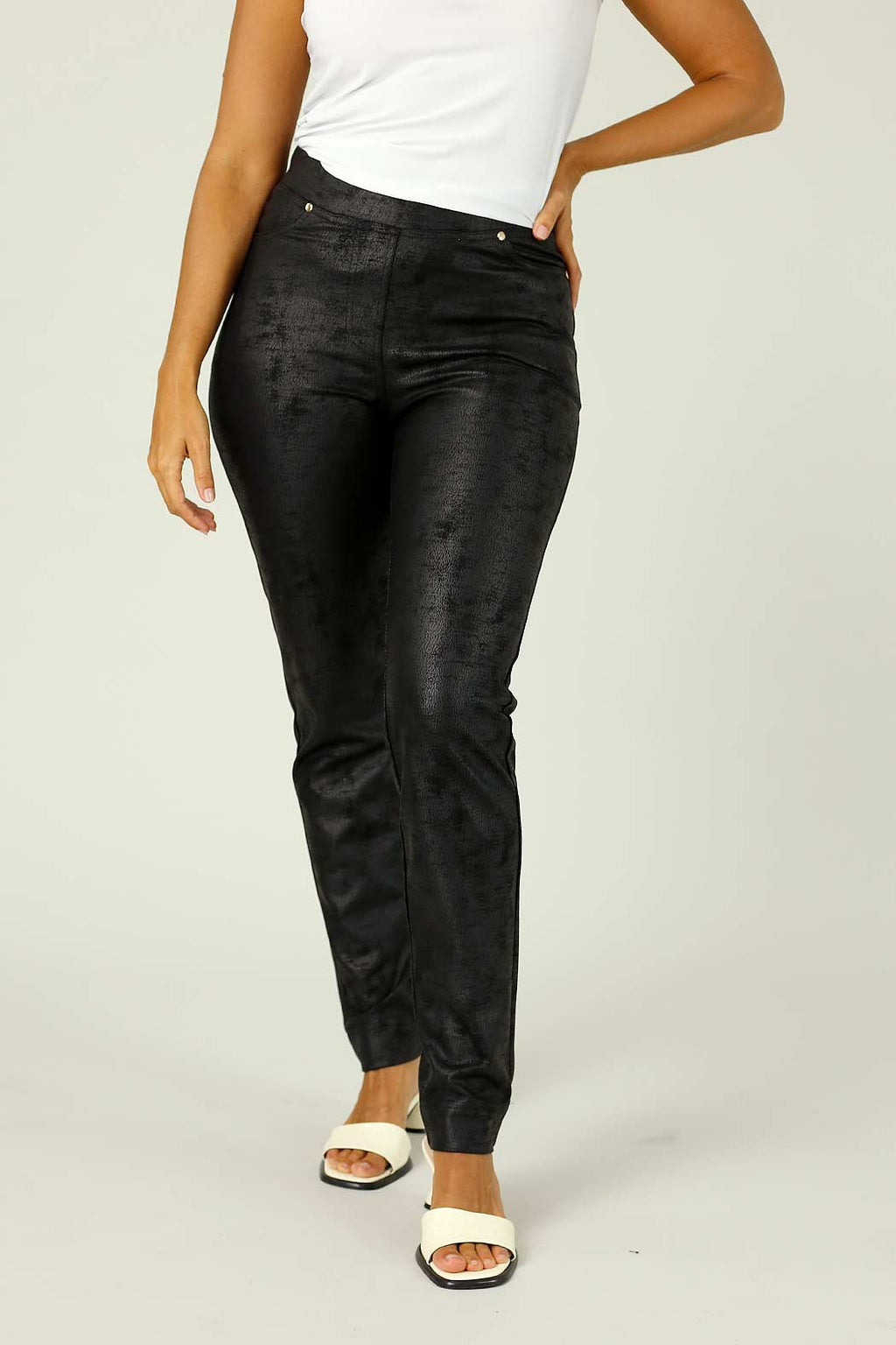 Black Leatherette Pull On Jean