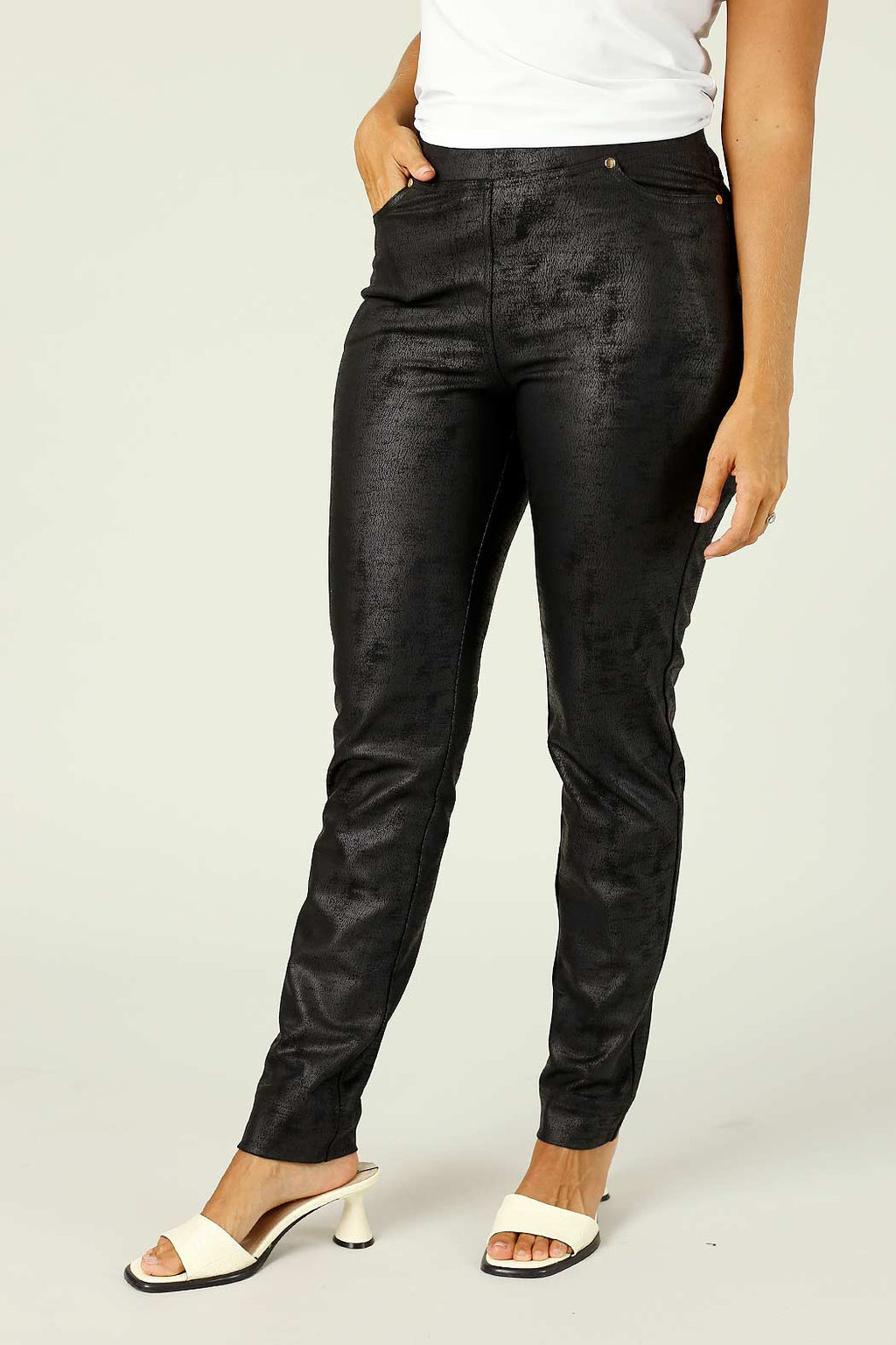 Black Leatherette Pull On Jean
