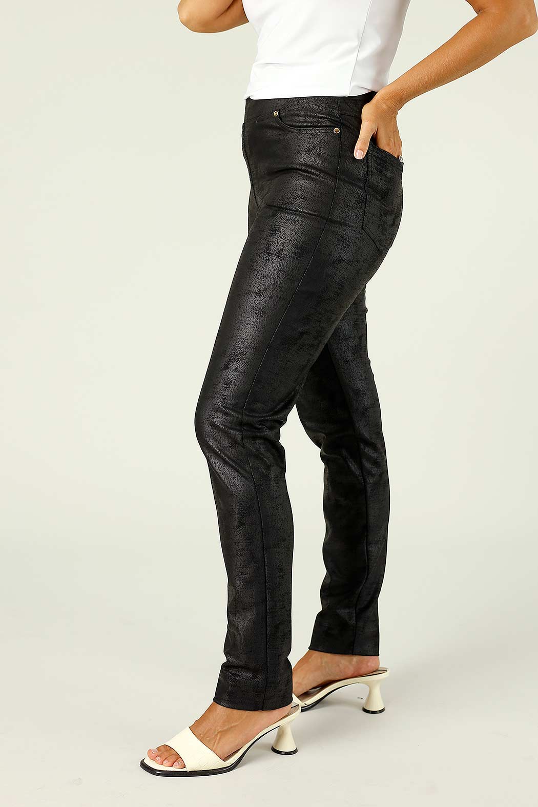 Black Leatherette Pull On Jean