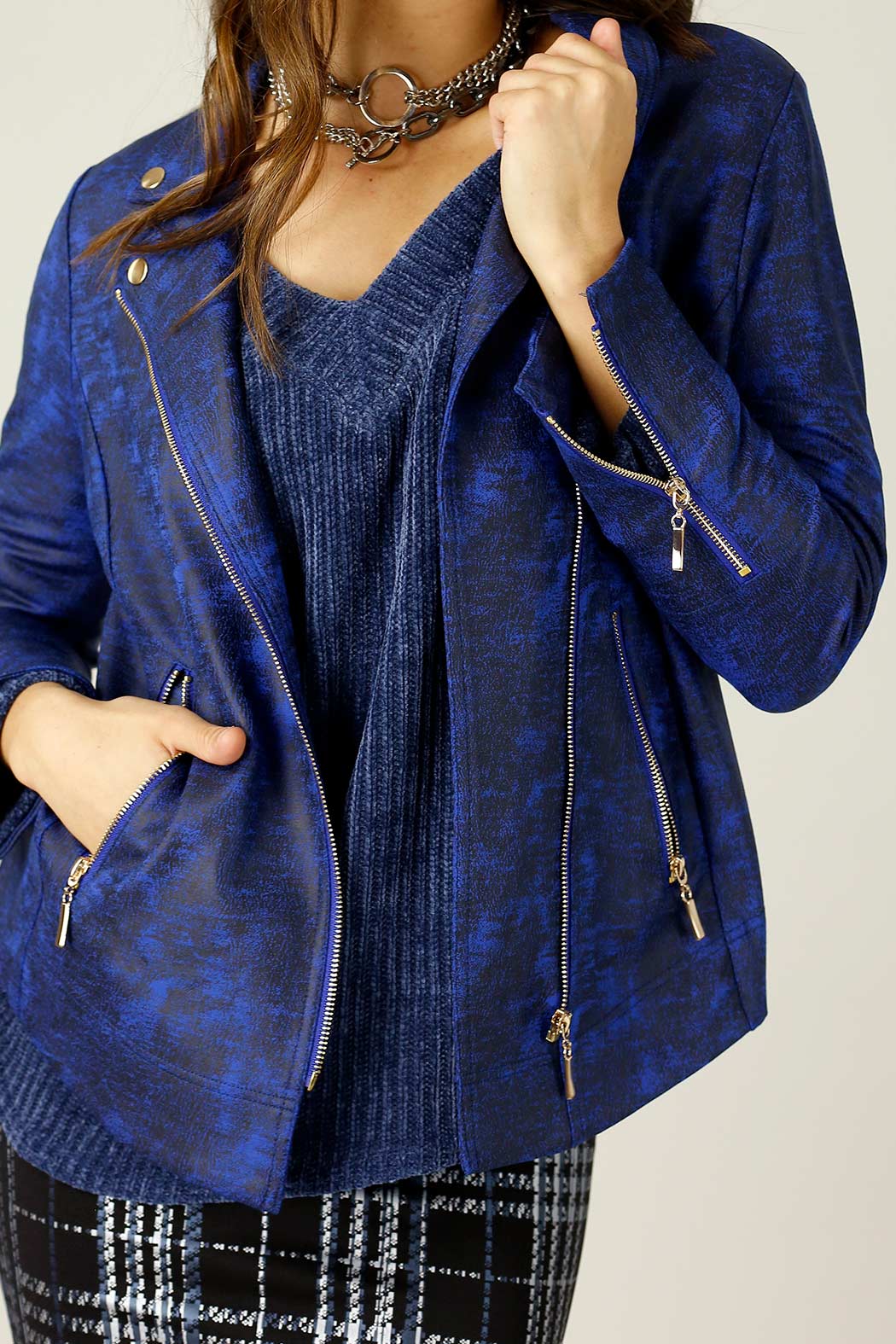 Cobalt Leatherette Biker Jacket