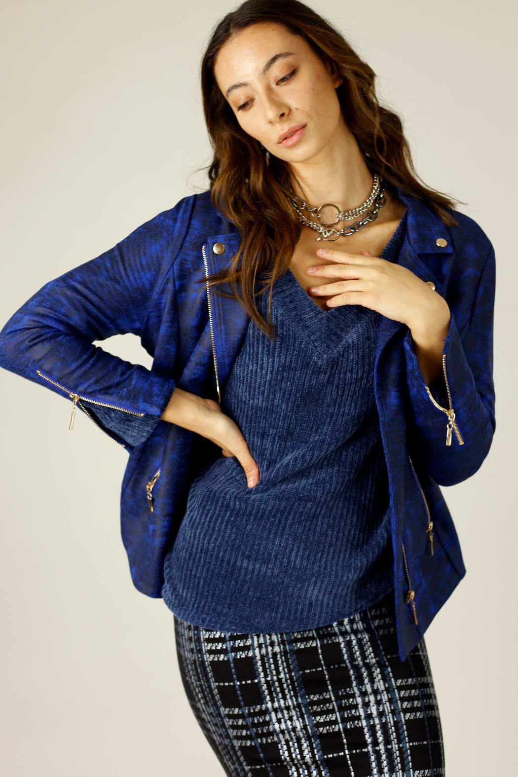 Cobalt Leatherette Biker Jacket