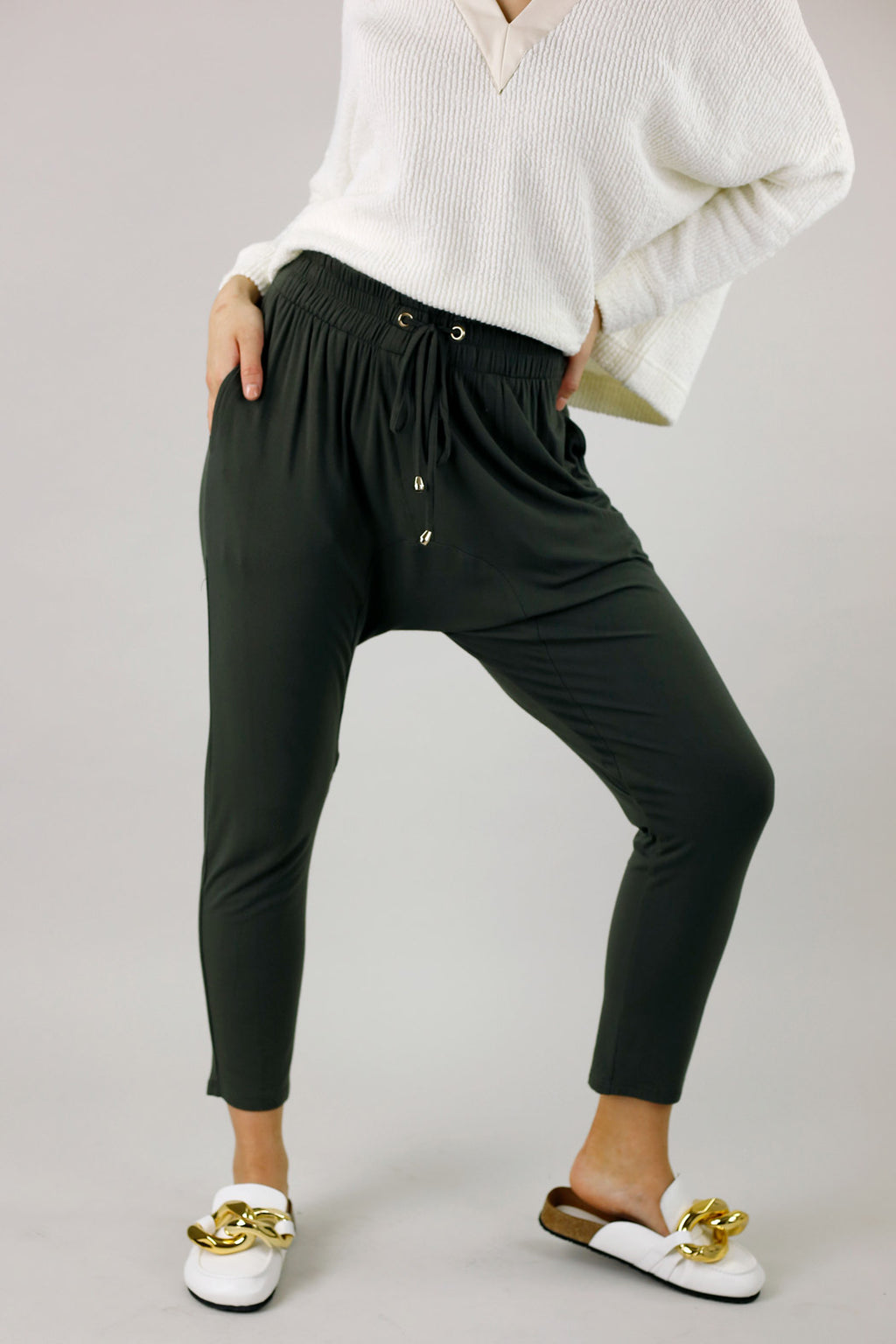 Khaki Bamboo Drop Crotch Pant - FINAL SALE