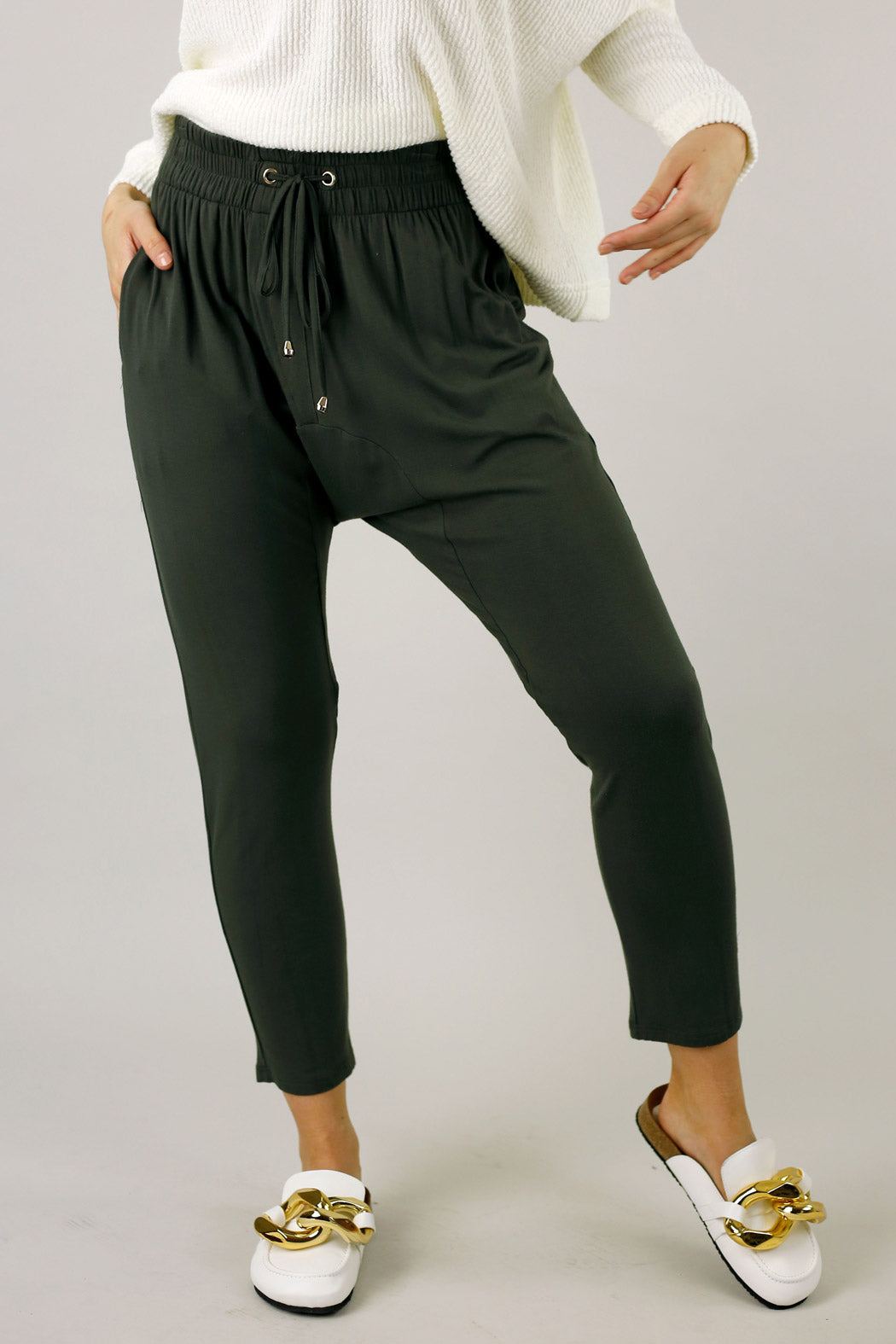 Khaki Bamboo Drop Crotch Pant - FINAL SALE