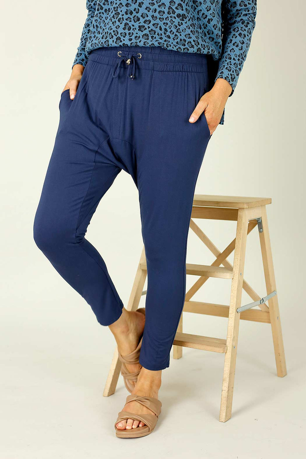 Navy Bamboo Drop Crotch Pant - SALE
