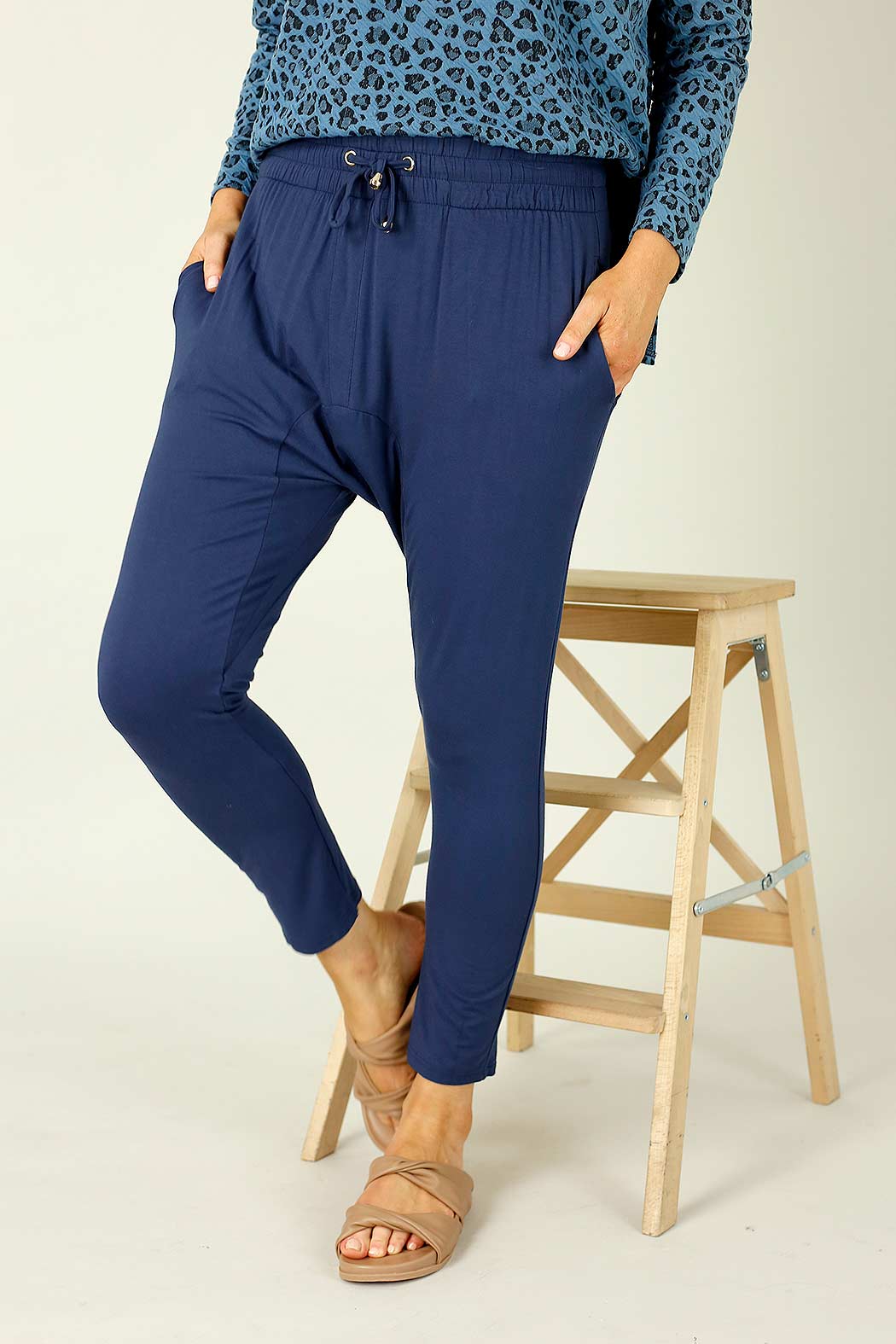 Navy Bamboo Drop Crotch Pant - SALE